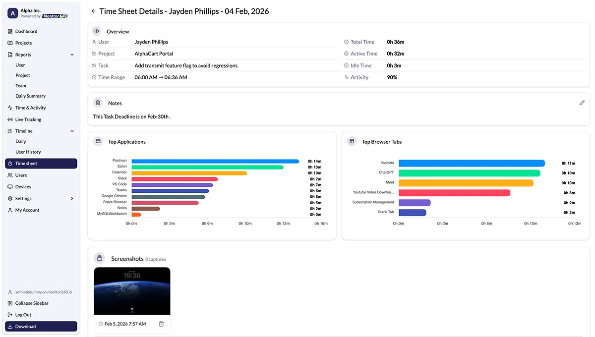 Track web and app usage for any project