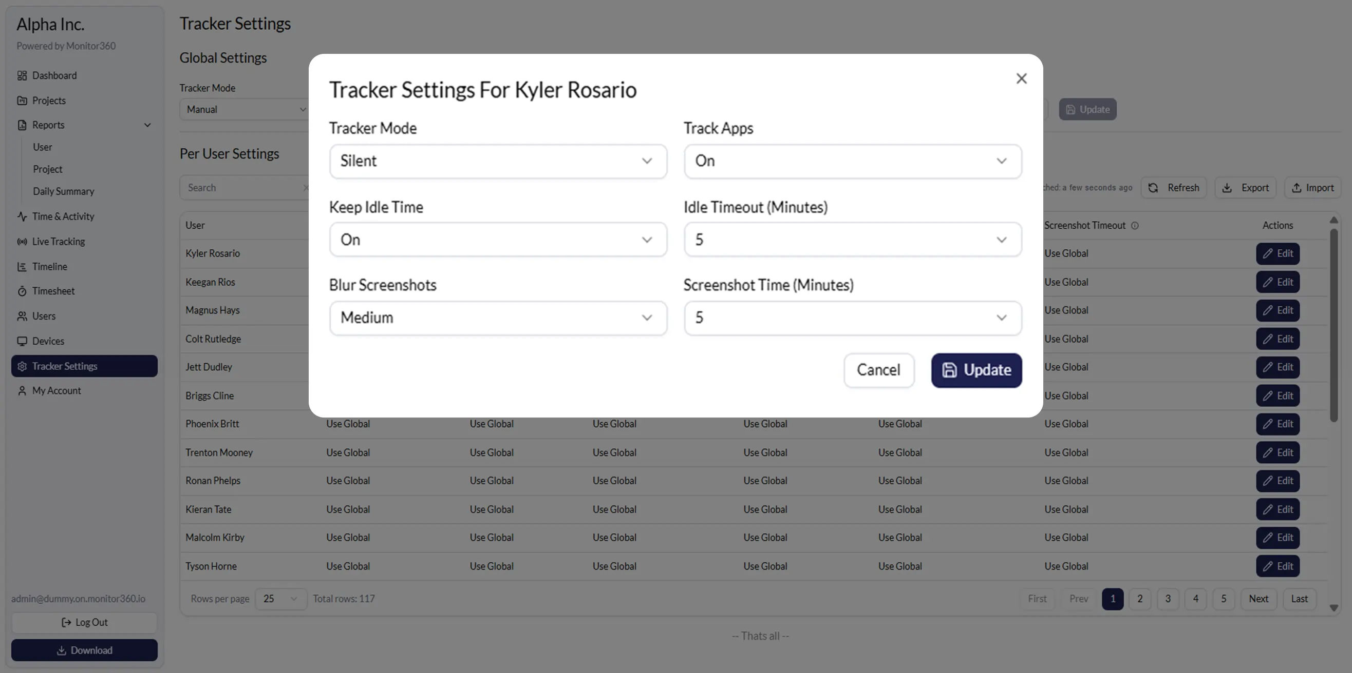 Employee monitoring admin settings